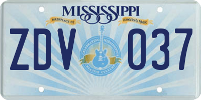 MS license plate ZDV037