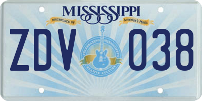 MS license plate ZDV038