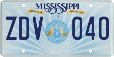 MS license plate ZDV040