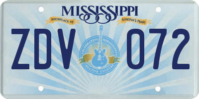 MS license plate ZDV072