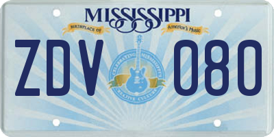 MS license plate ZDV080