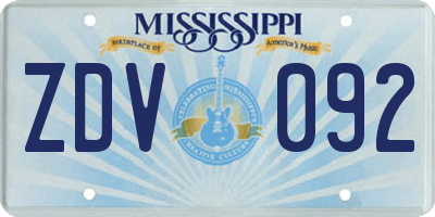 MS license plate ZDV092