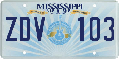 MS license plate ZDV103