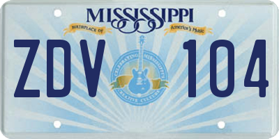 MS license plate ZDV104