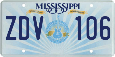 MS license plate ZDV106