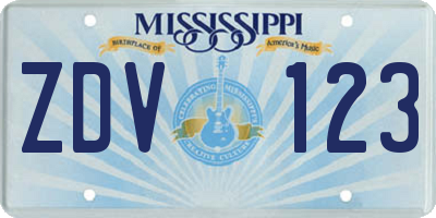 MS license plate ZDV123