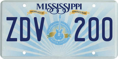 MS license plate ZDV200