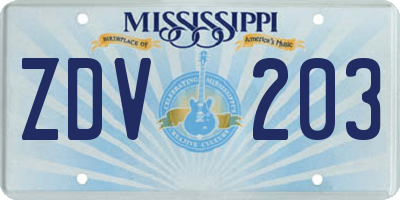 MS license plate ZDV203