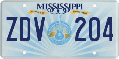 MS license plate ZDV204