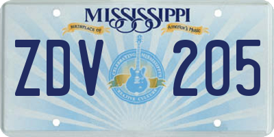 MS license plate ZDV205