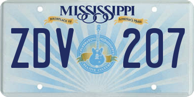 MS license plate ZDV207