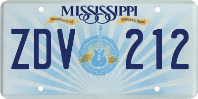 MS license plate ZDV212