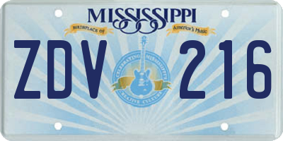 MS license plate ZDV216