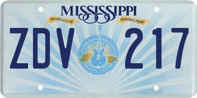 MS license plate ZDV217