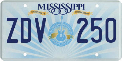 MS license plate ZDV250