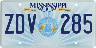 MS license plate ZDV285