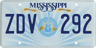 MS license plate ZDV292