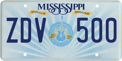 MS license plate ZDV500