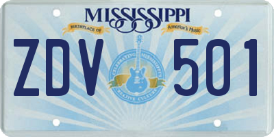 MS license plate ZDV501