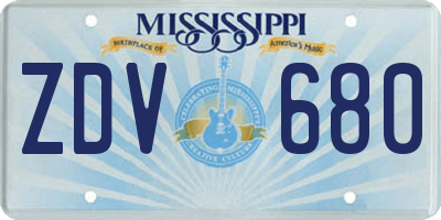 MS license plate ZDV680
