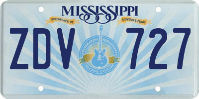 MS license plate ZDV727