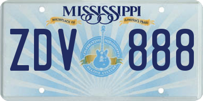 MS license plate ZDV888