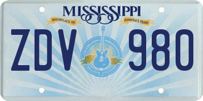 MS license plate ZDV980