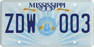 MS license plate ZDW003