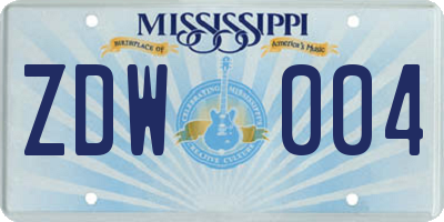 MS license plate ZDW004