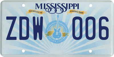 MS license plate ZDW006