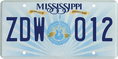 MS license plate ZDW012