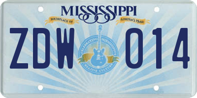 MS license plate ZDW014