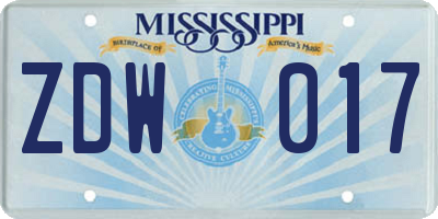 MS license plate ZDW017