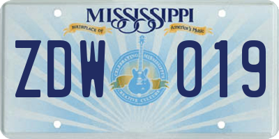 MS license plate ZDW019