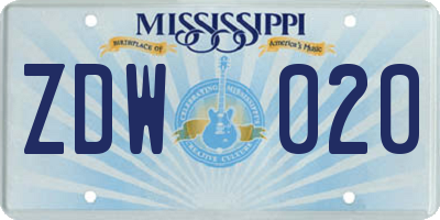MS license plate ZDW020
