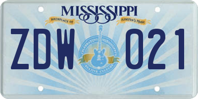 MS license plate ZDW021