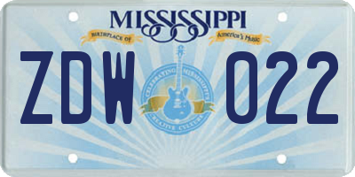 MS license plate ZDW022