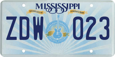 MS license plate ZDW023