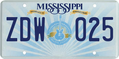 MS license plate ZDW025