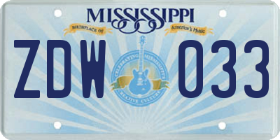 MS license plate ZDW033