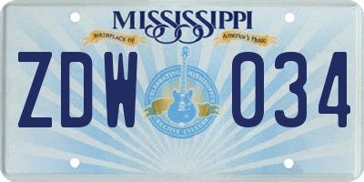 MS license plate ZDW034