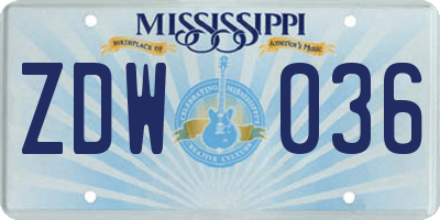 MS license plate ZDW036