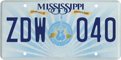 MS license plate ZDW040