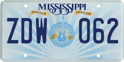 MS license plate ZDW062