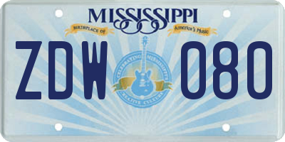 MS license plate ZDW080