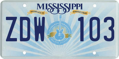 MS license plate ZDW103