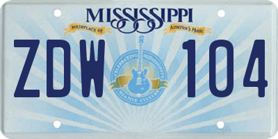 MS license plate ZDW104