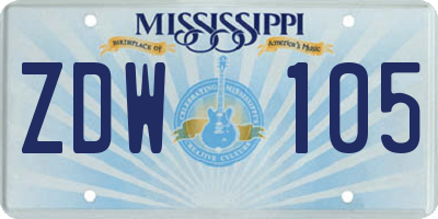 MS license plate ZDW105