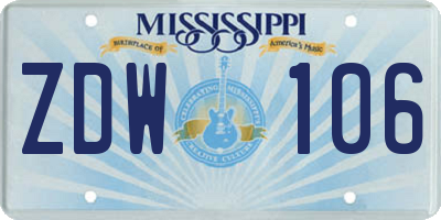 MS license plate ZDW106