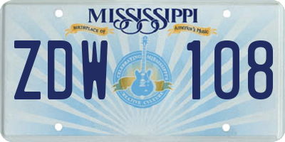 MS license plate ZDW108